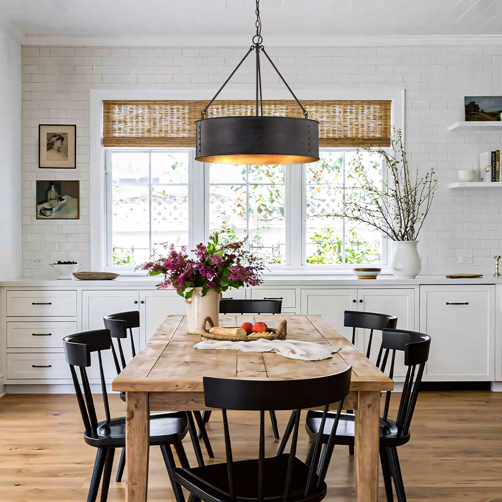 Industrial Black Drum Pendant Light - Metal Pendant For Dinning Room