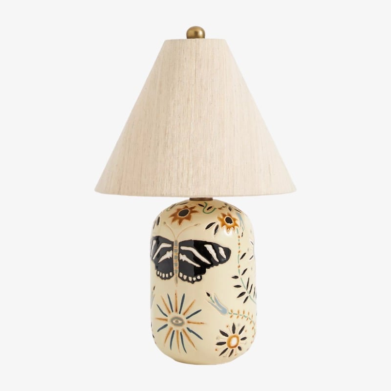 Ceruna Ceramic Table Lamp - Tapered Linen Shade Wax Resist for Bedroom