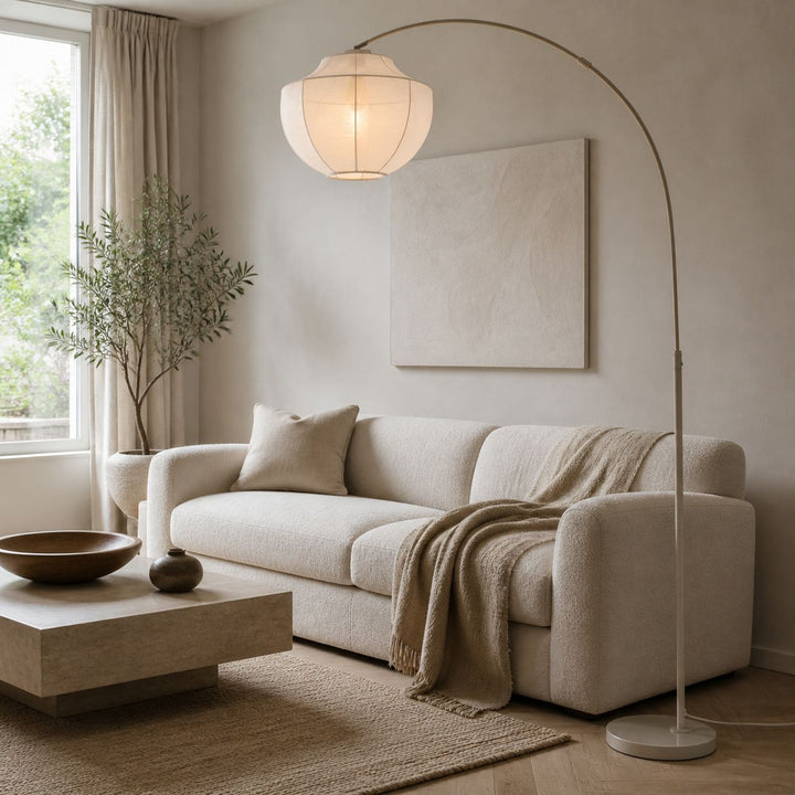 Lumifil Arc Floor Lamp Textile Mesh Shade - Metal Stand for Soft Ambient Living Room Lighting