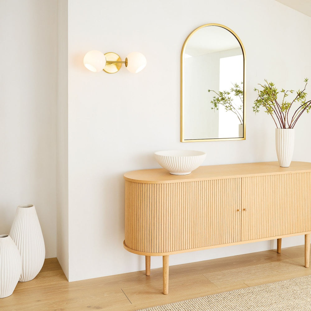 White Staggered Globe Glass Sconce - Double Head Vanity Wall Light