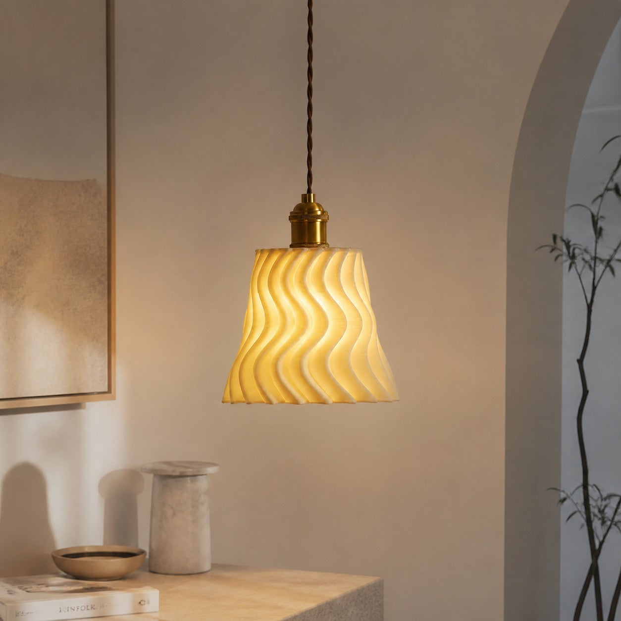 Handcrafted Ceramic Pendant Lamp with Brass Fitting