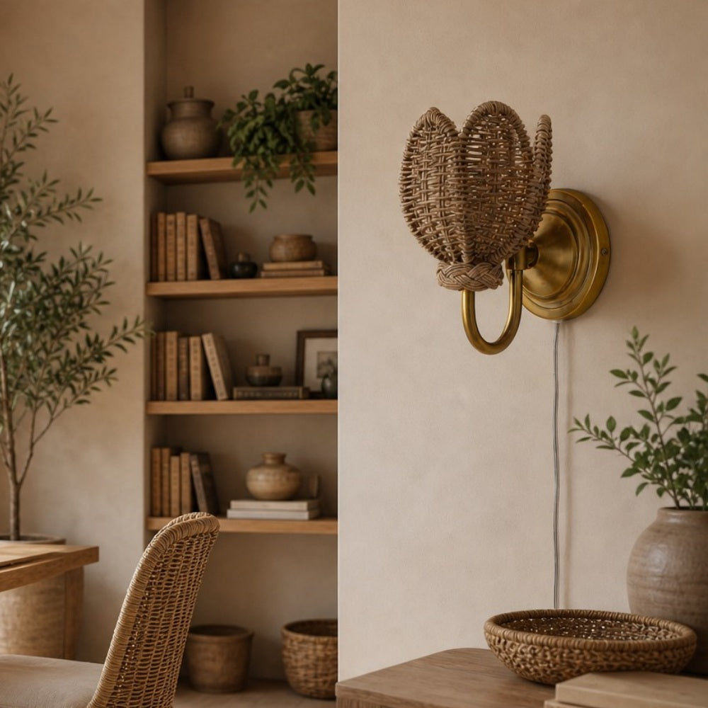 Retro Rattan Petal Wall Lamp