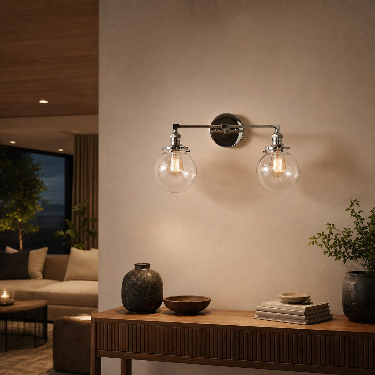 Lumio Globe Glass Globe Vanity Light - Modern Two Light Bathroom Sconce