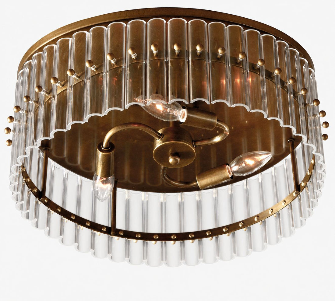 Lumora Crystal Flush Mount – Elegant Brass Ceiling Light