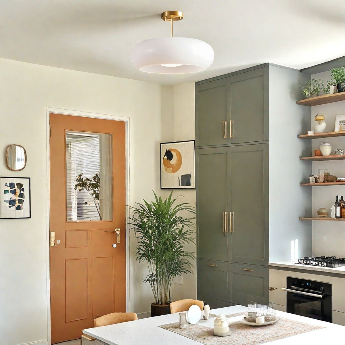 Nordic Style Bauhaus Glass Ceiling Lamp - Retro Brass Glass Disc Light