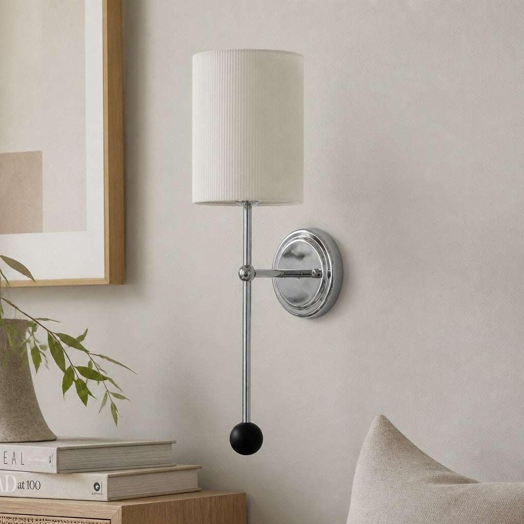Solmire Pleated Wall Sconce - White Fabric Shade and Chrome Metal Frame for Bedroom and Living Room