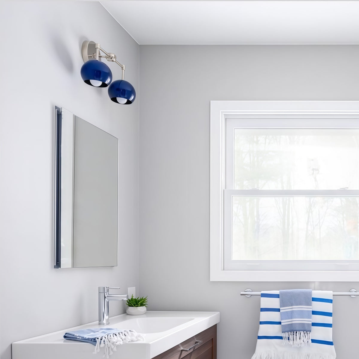 Navy Wall Light - Double Ball Bath Vanity Mirror Wall Sconce