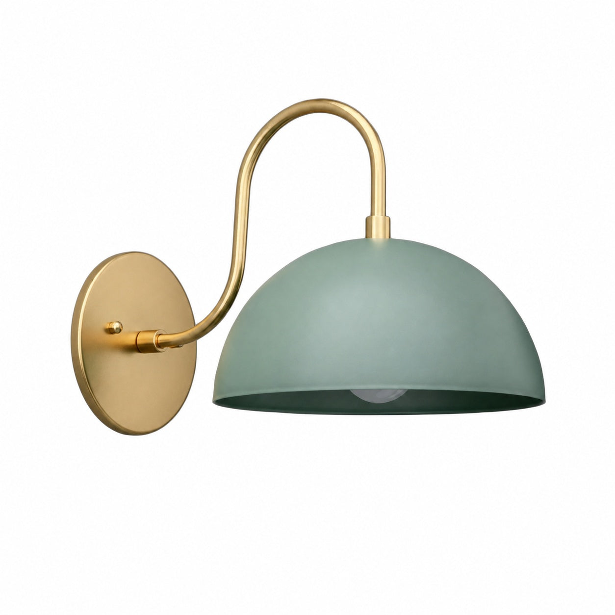 Curva Metal  Industrial Wall Sconce - Curved Brass Arm - Hammered Dome Light Fixture