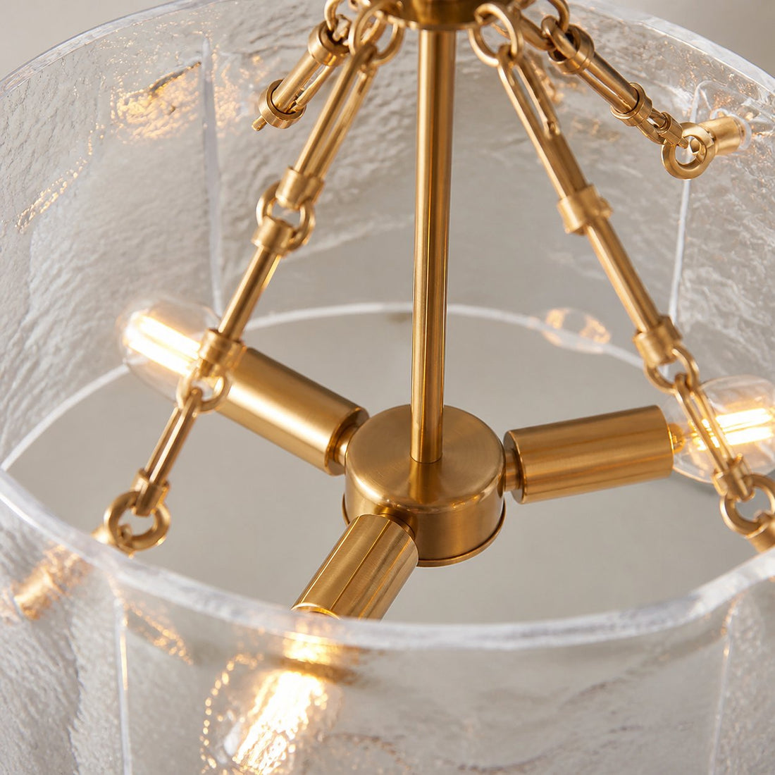 Panellux Decorative Pendant - Handcrafted Curved Glass Panels Brushed Brass Finish for Foyer