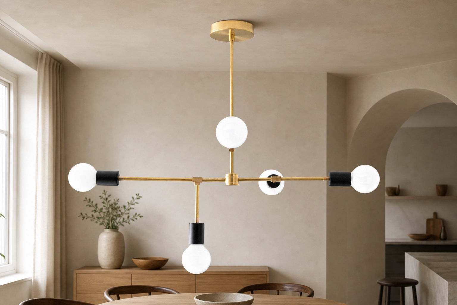 Mobilux Line 5 Light Chandelier - Modern Ceiling Hanging Lamp for Dining Room