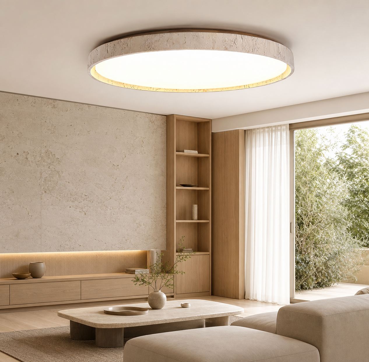 Ultra-thin Round Travertine Ceiling Lamp