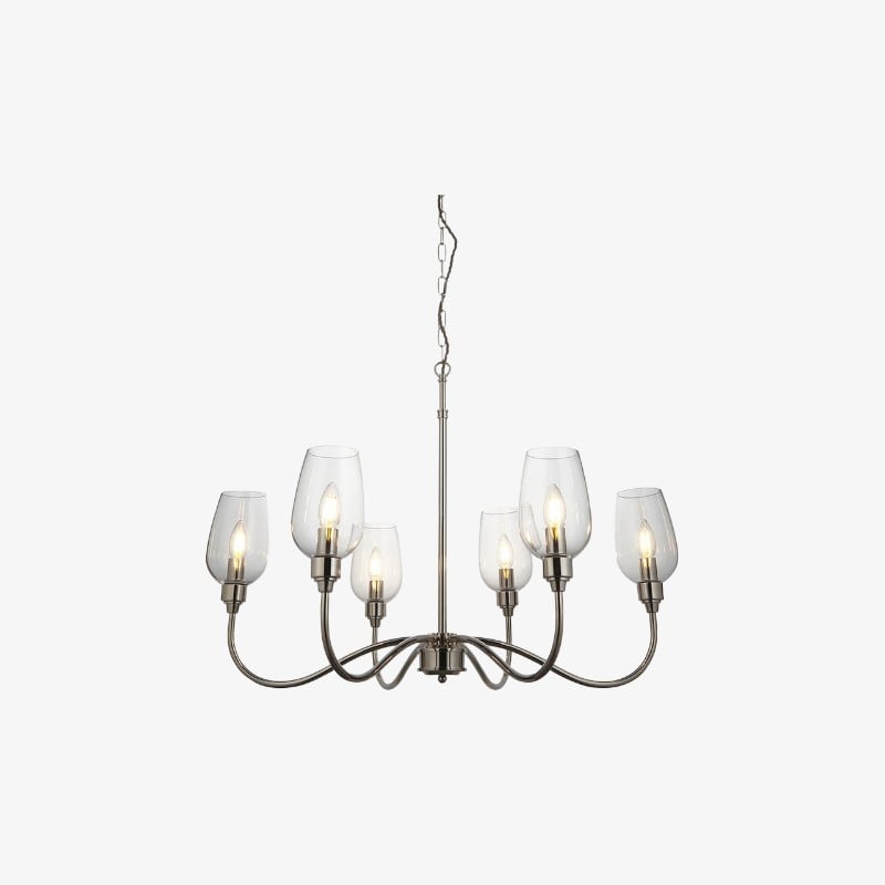Clarione Art Deco 6-Light Linear Chandelier with Blown Glass Shades for Kitchen
