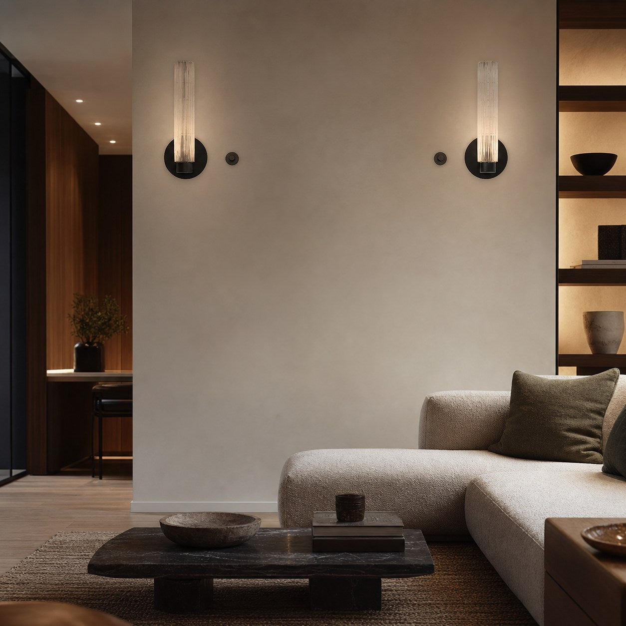 Rivora Fluted Glass Indoor Outdoor Sconce - Modern Wall Light for Home Decor
