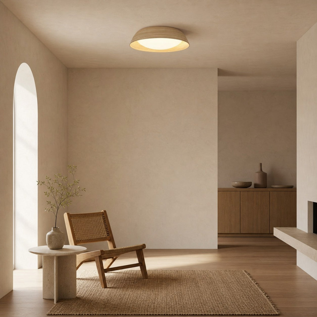 Bambori Japandi Style Bamboo Textured Ceiling Lamp - Natural Accent Light for Living Room
