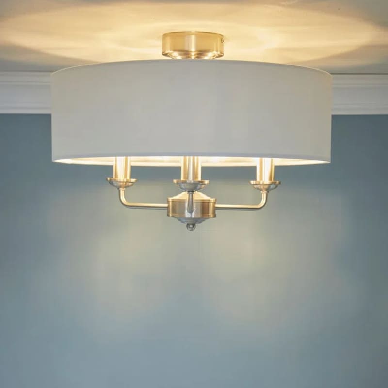 Matt Antique Brass 3 - Light Drum Light- Semi Flush Ceiling Light