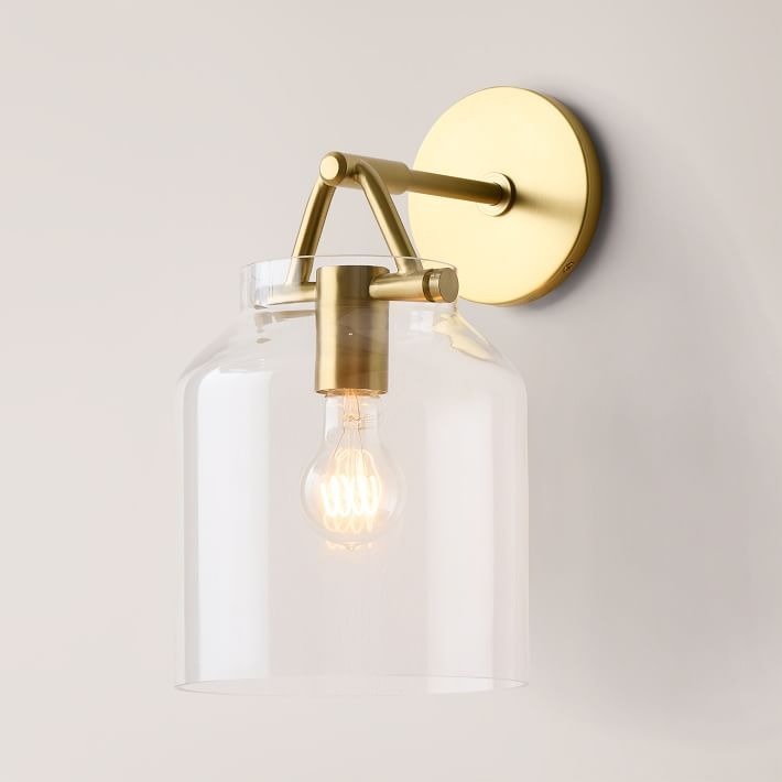 Hanton Modern Minimalist Brass and Glass Sconce – Damp Rated for Bathrooms