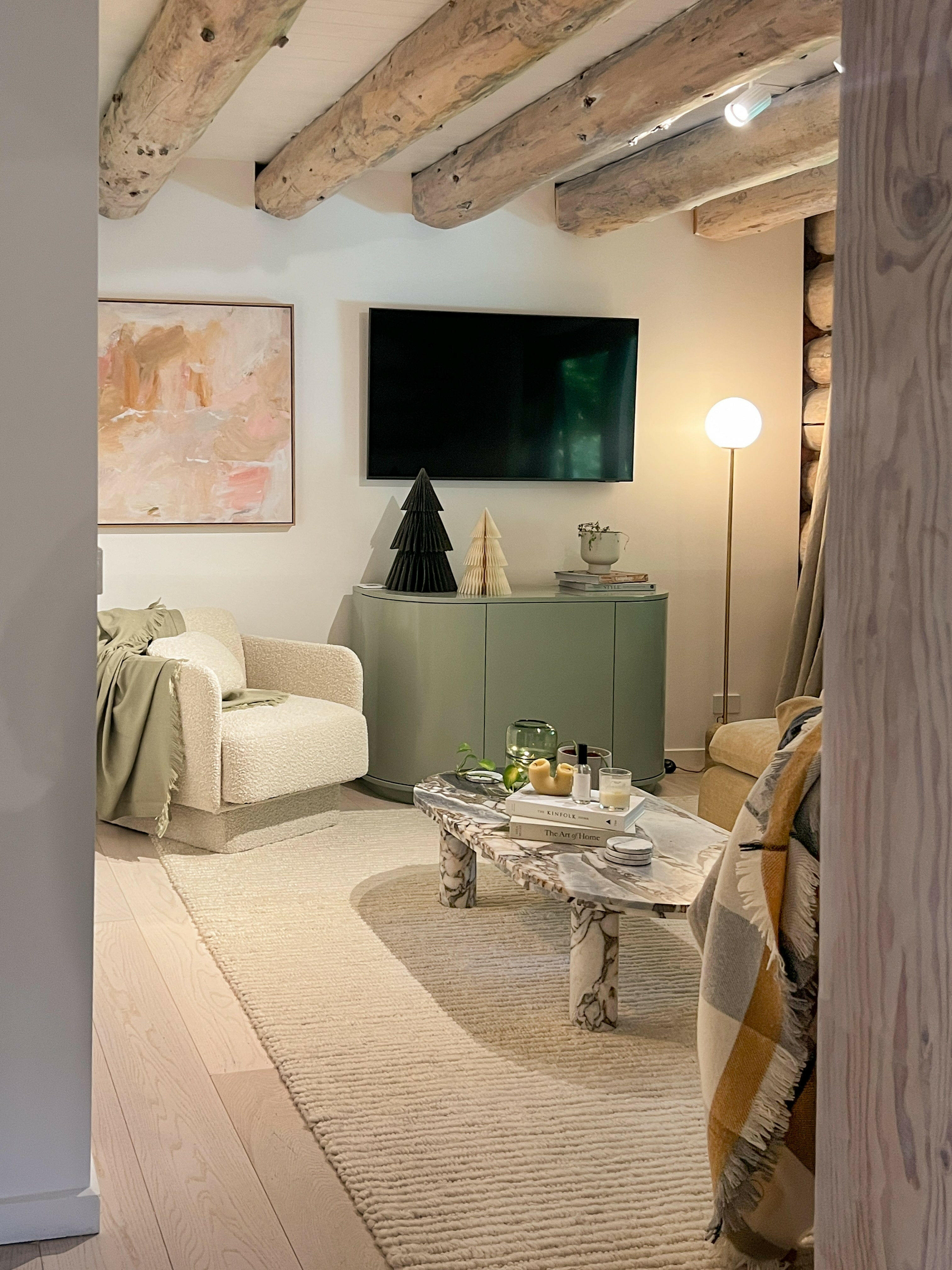 Modern Minimalist Travertine Base Glass Orb Floor Lamp