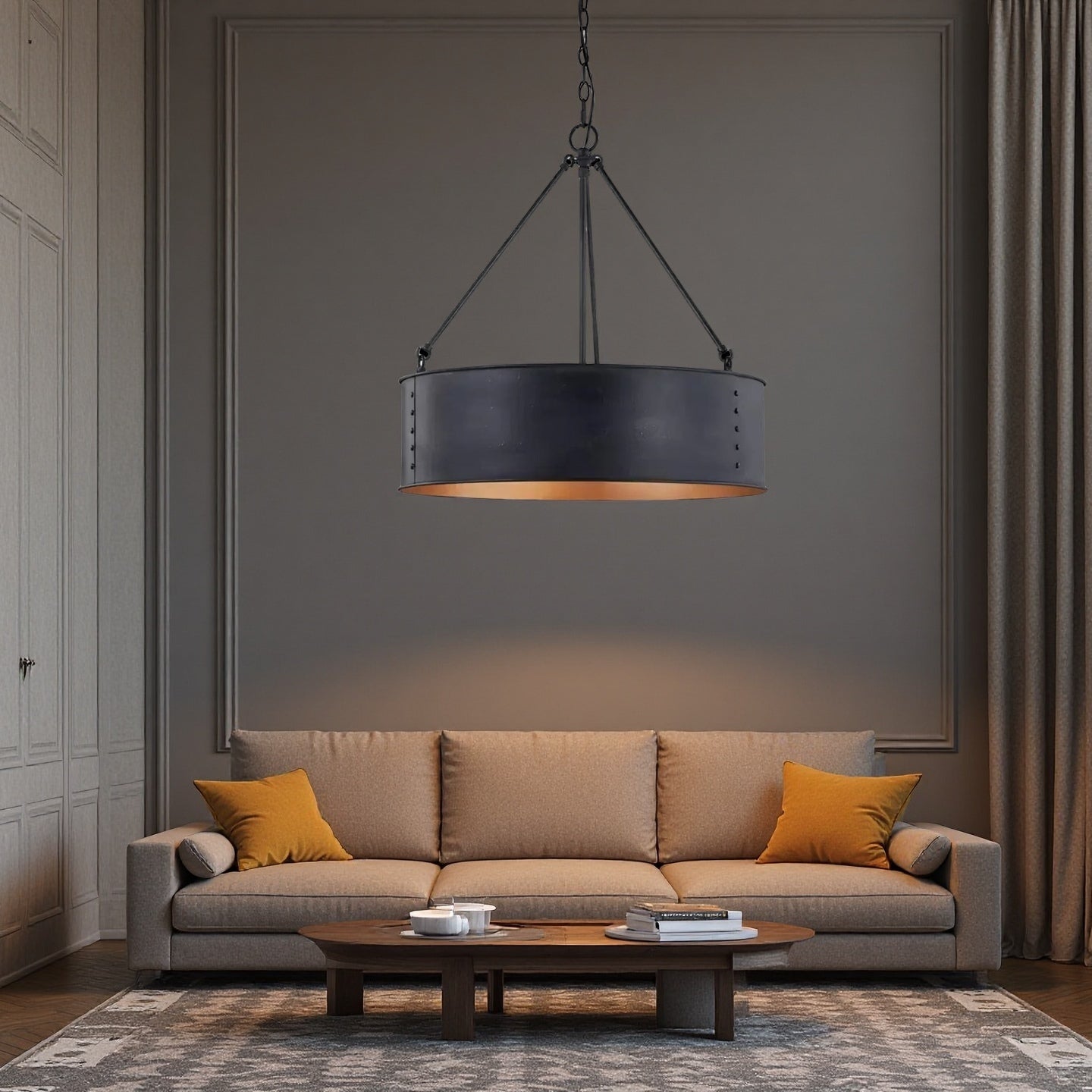 Industrial Black Drum Pendant Light - Metal Pendant For Dinning Room