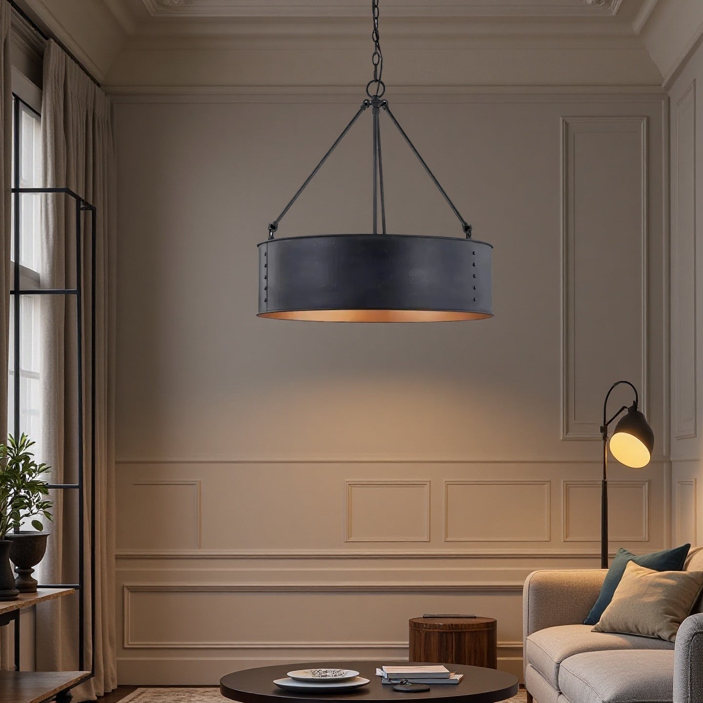 Industrial Black Drum Pendant Light - Metal Pendant For Dinning Room
