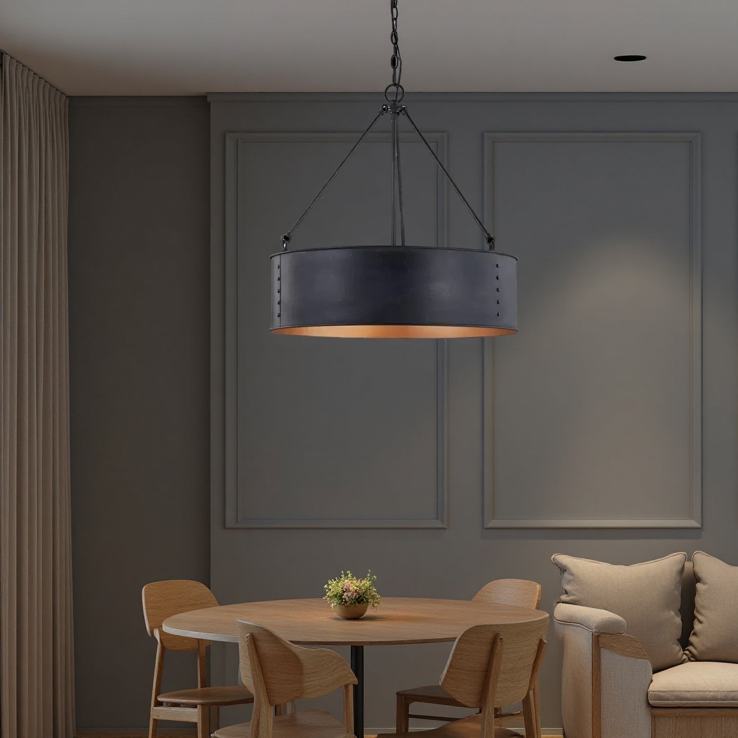 Industrial Black Drum Pendant Light - Metal Pendant For Dinning Room