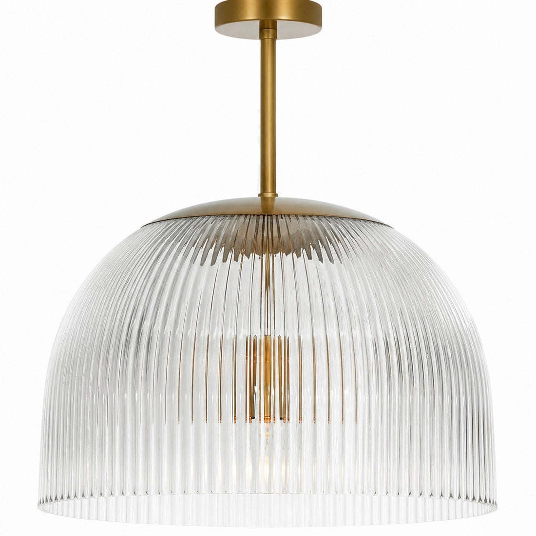 Alain Farmhouse Cooper Ribbed Glass Pendant Light