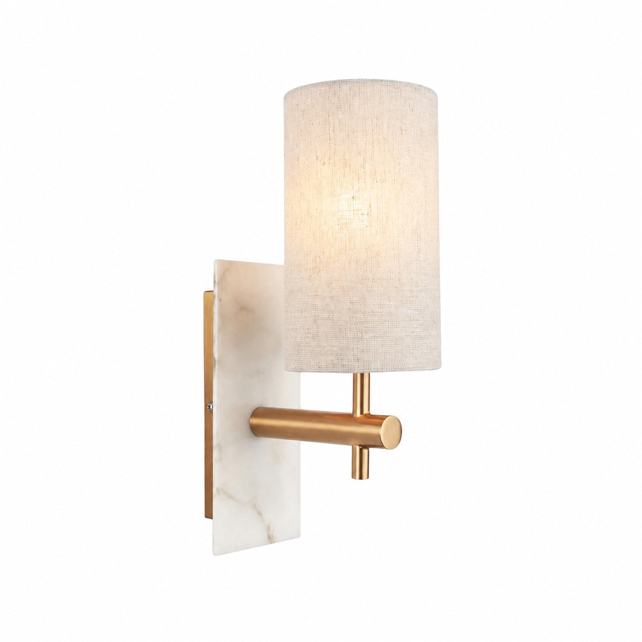 Vintage Brass Marble Wall Sconce - Natural Linen Shade