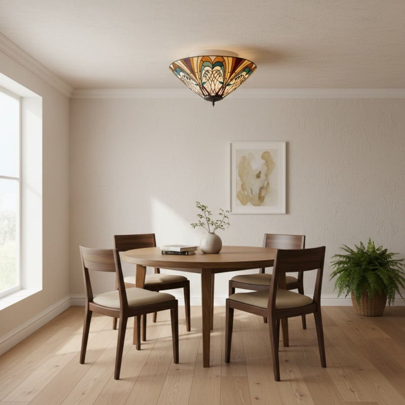 TF Hector Ceiling Light – Handcrafted Stained Glass Design Semi‑Flush or Pendant Fixture for Home