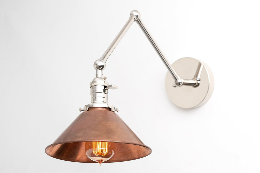 Conique Metal Industrial Farmhouse Wall Lamp – Adjustable Arm Wall Sconce for Accent Lighting