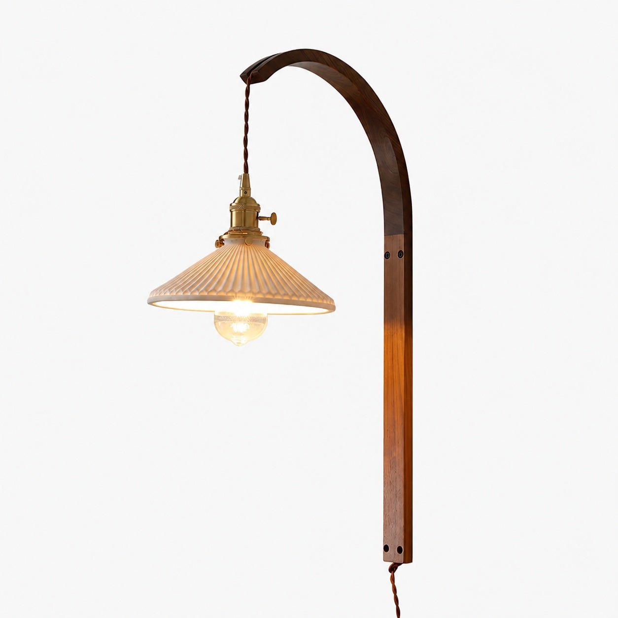Curved Walnut Ceramic Plug-in Wall Light