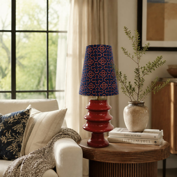 Embroidered Fabric and Sculptural Ceramic Table Lamp