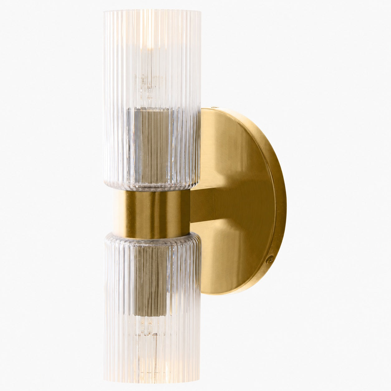 Rivora Modern Fluted Glass Wall Light - Double Short Indoor Outdoor Sconce