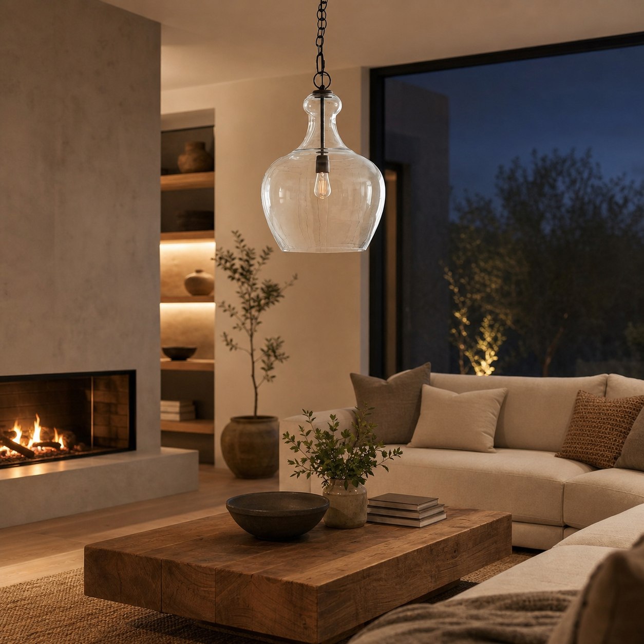 Lirra Hand Blown Glass Hanging Light – Industrial Style for Living Rooms and Entryways U11