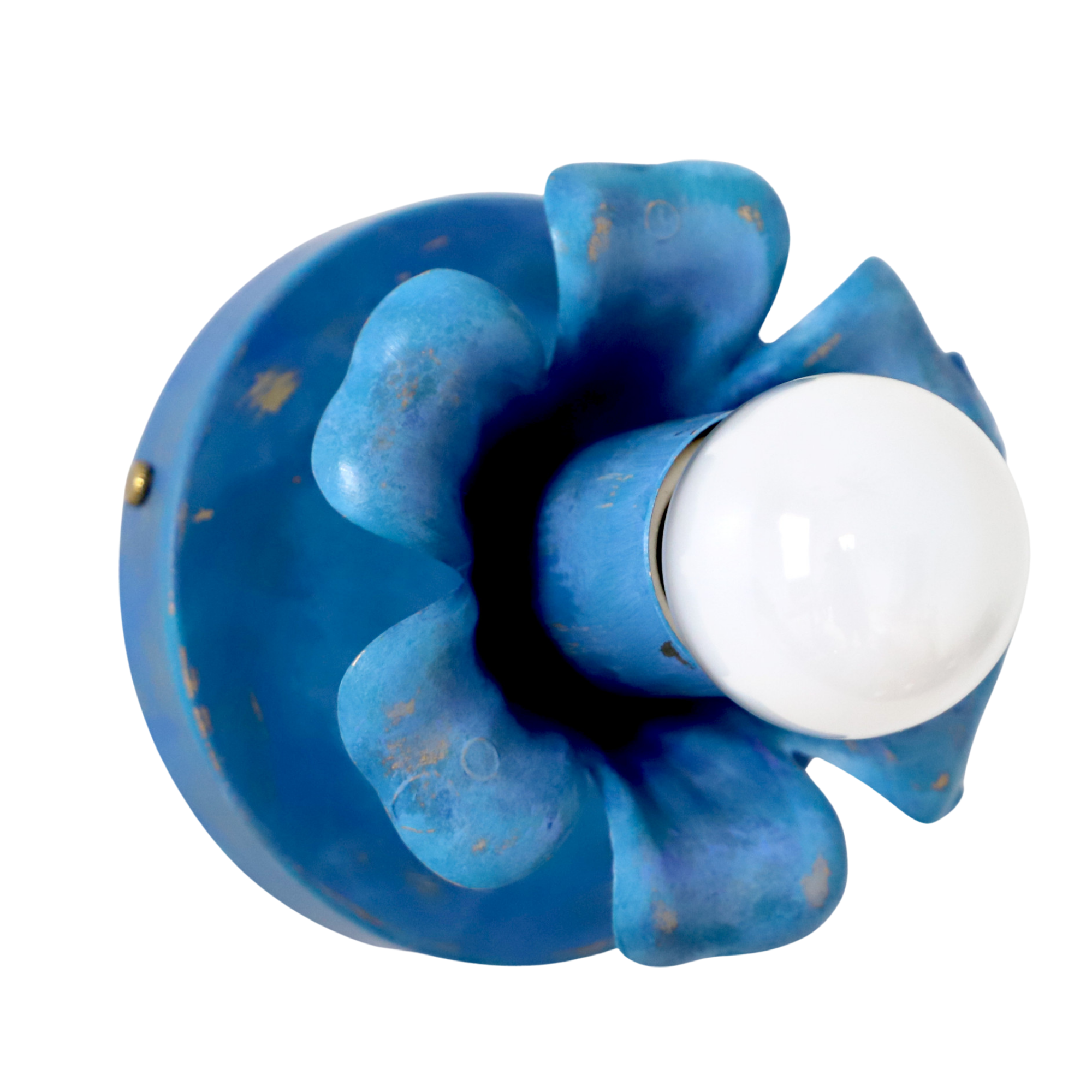 Aged Blue Wall Sconce - Brass Flower Accent Lighting for Bathroom & Hallway