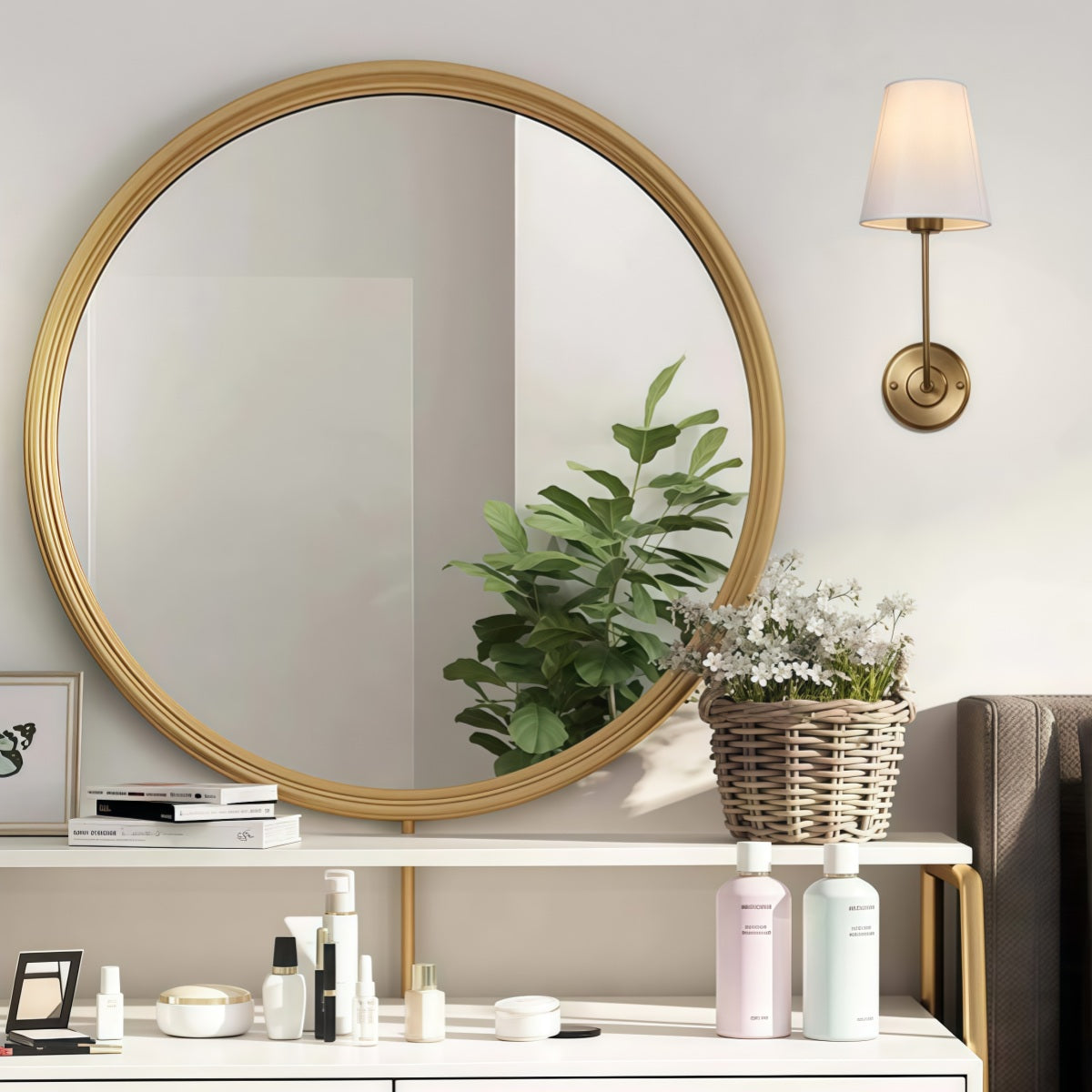 Rustic Cone Shape Fabric Wall Sconce – Antique Brass Metal Accent Light