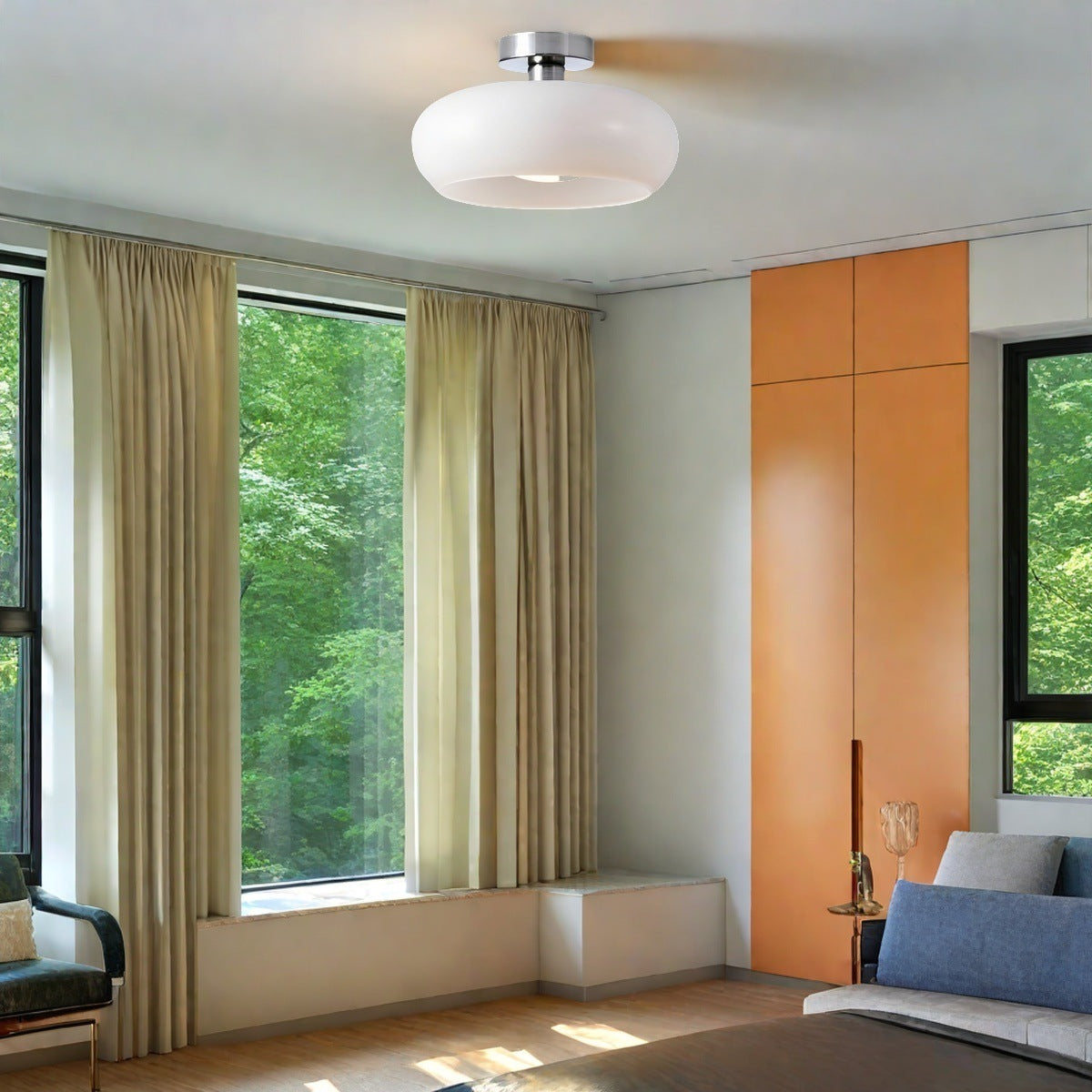 Nordic Style Bauhaus Glass Ceiling Lamp - Retro Brass Glass Disc Light