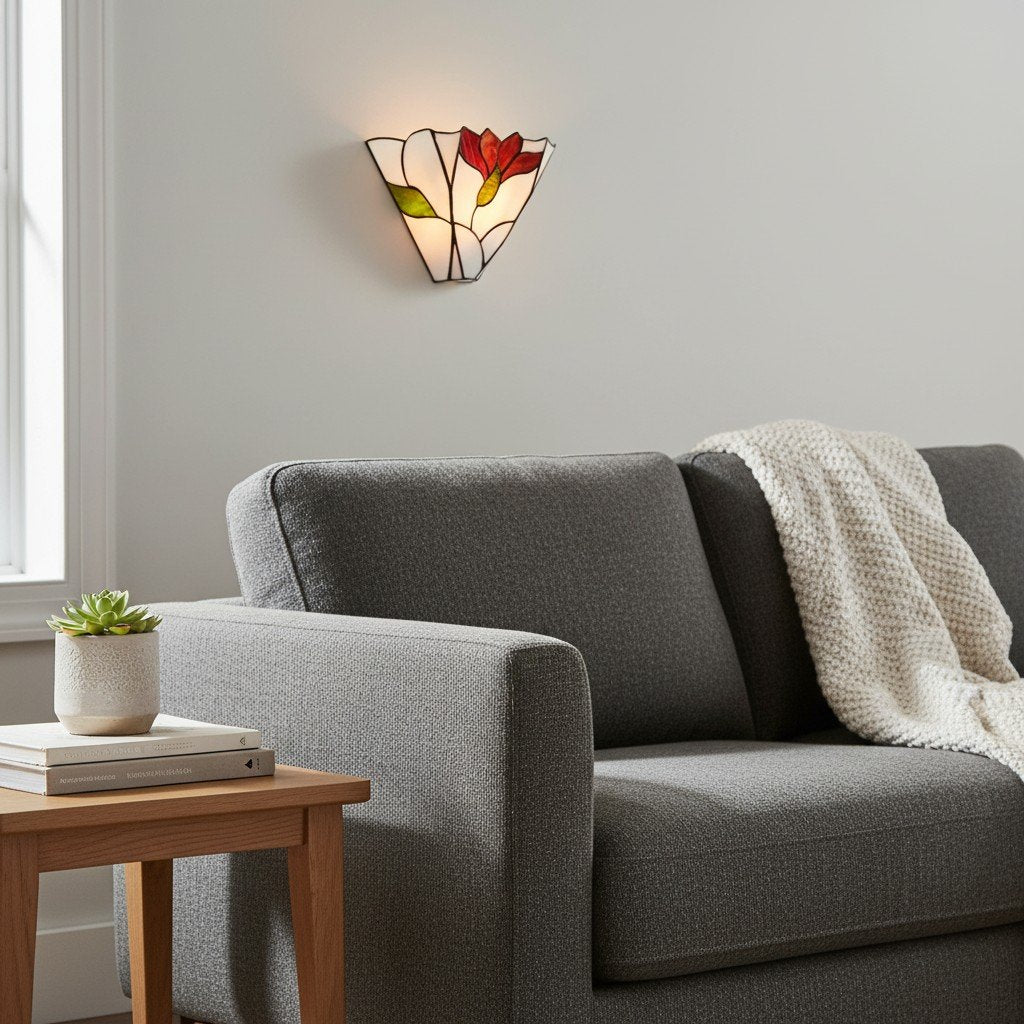 TF Botanica Stained Glass Floral Design Wall Light - Sconce For Hallway And Bedroom