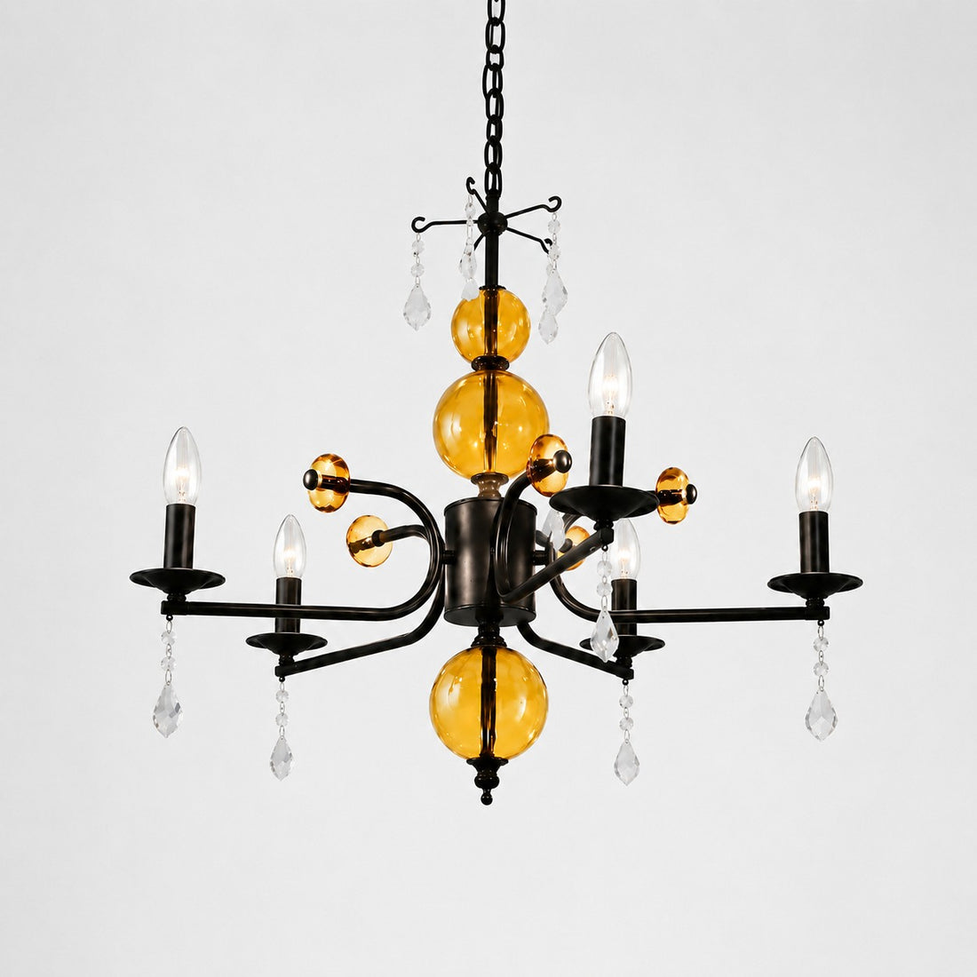 Amber Glass French Candle Chandelier