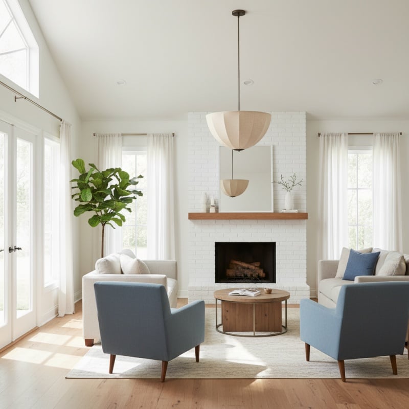 Lumarys Pendant / Flush Mount Lamp – Botanical-Inspired Linen Shade for Dining Area or Living Room