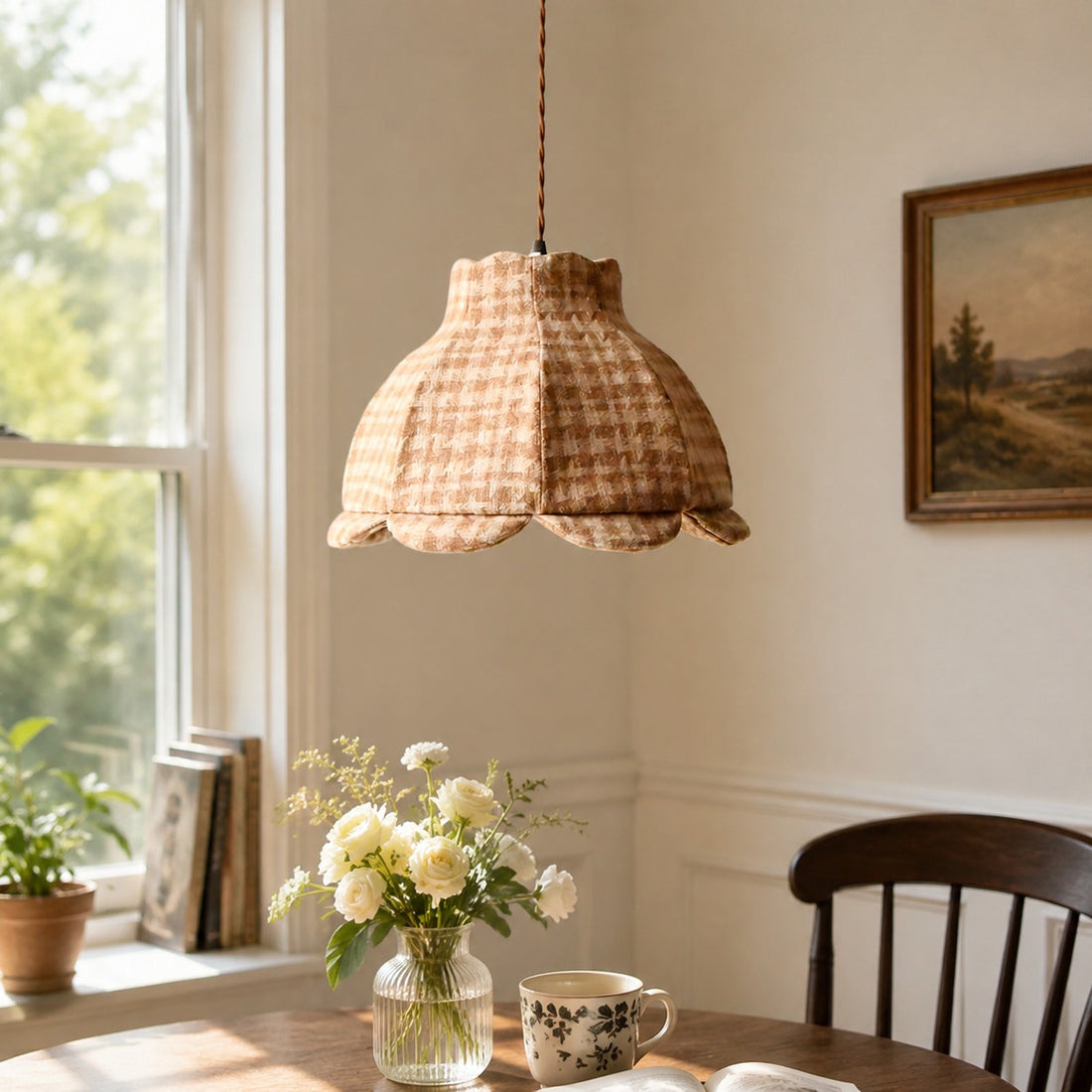 Vintage Plaid Fabric Pendant Light