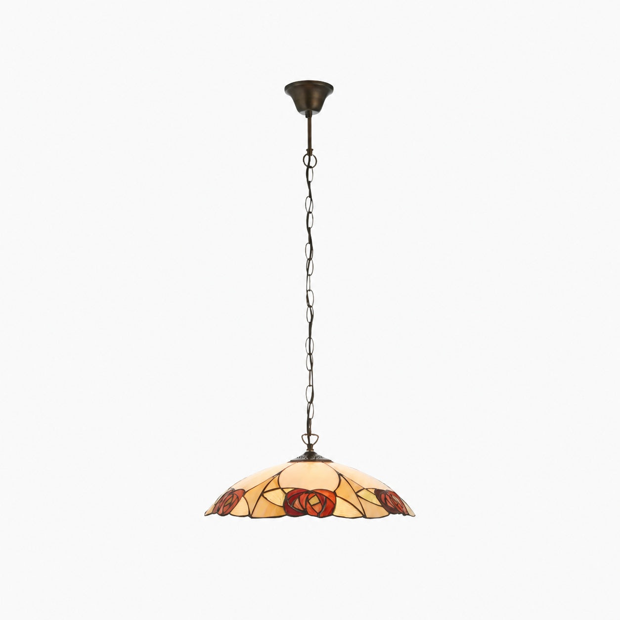 TF Ingram Tiffany Pendant Light – Vintage Handcrafted Stained Glass Floral Shade for Dining Room