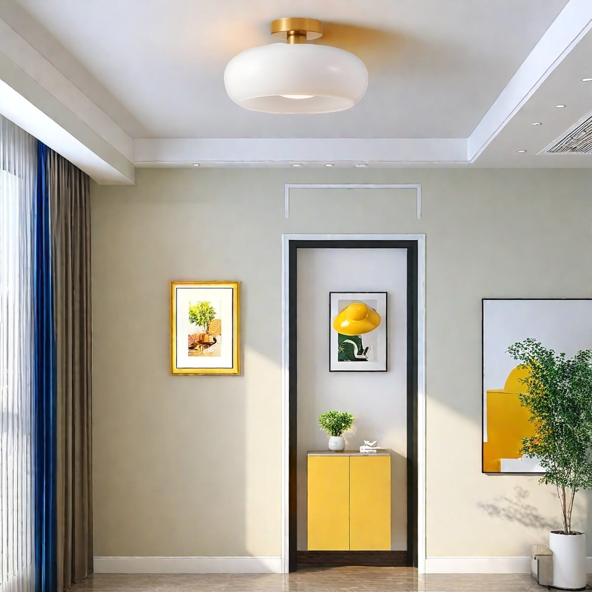 Nordic Style Bauhaus Glass Ceiling Lamp - Retro Brass Glass Disc Light