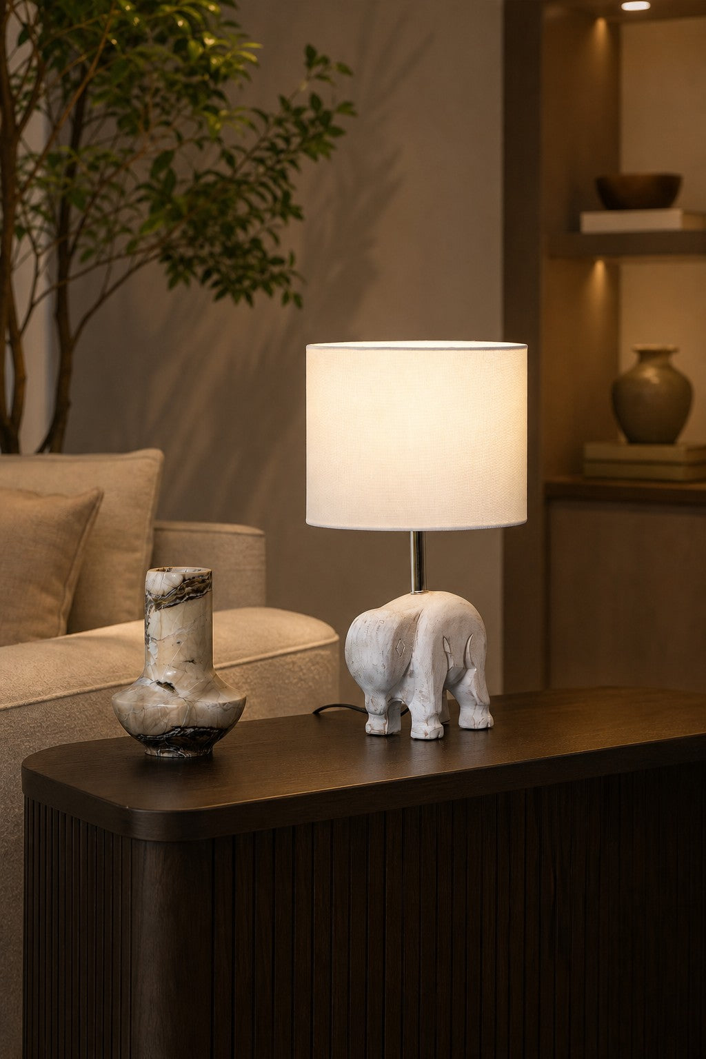 Carved Wood Animal Table Lamp