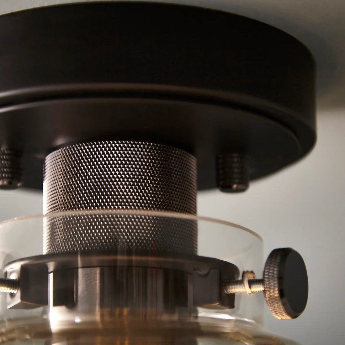 Ravion Knurled Chrome Ceiling Light Industrial Glass Shade - Living Room