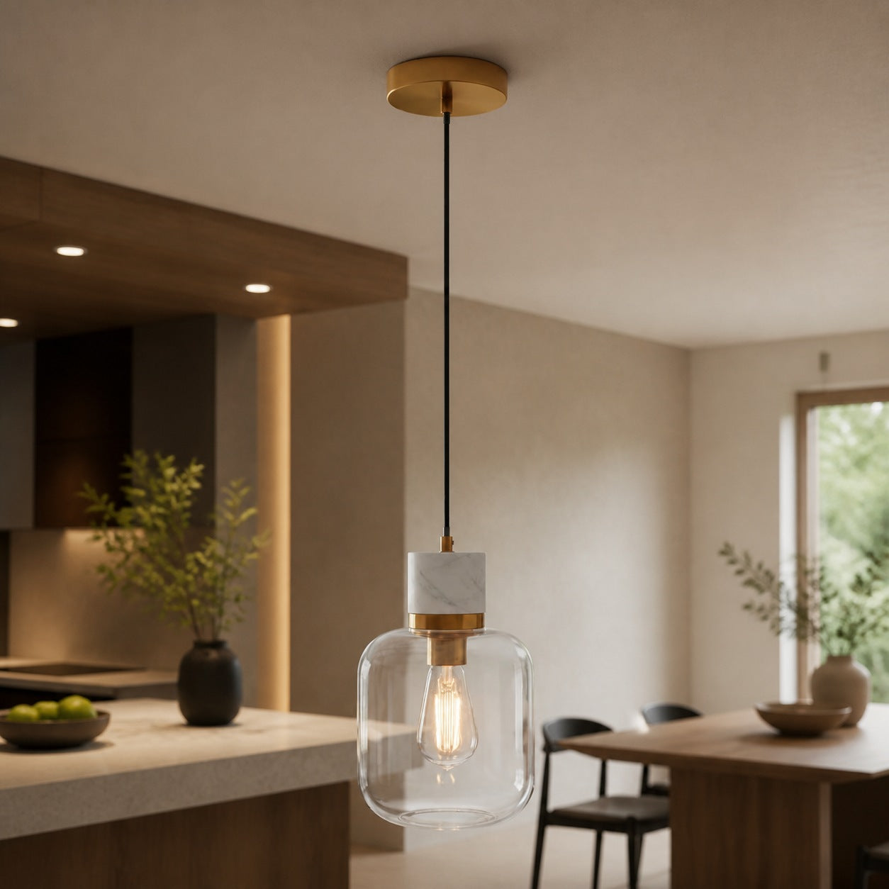 Korlisse Natural Stone and Glass Pendant Light – Stylish Lamp for Lounge or Living Room