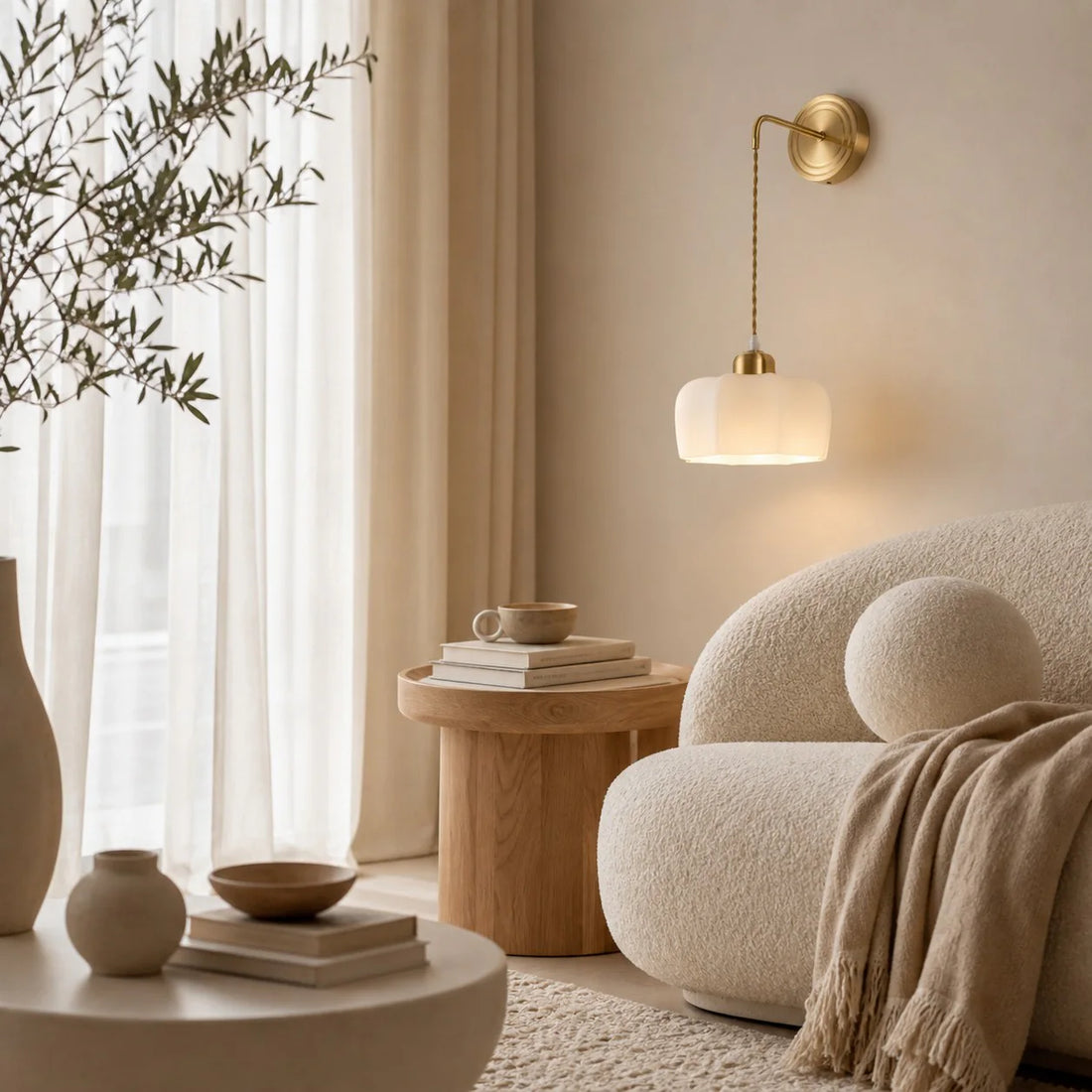 Dome shade wall sconce installed in a living room