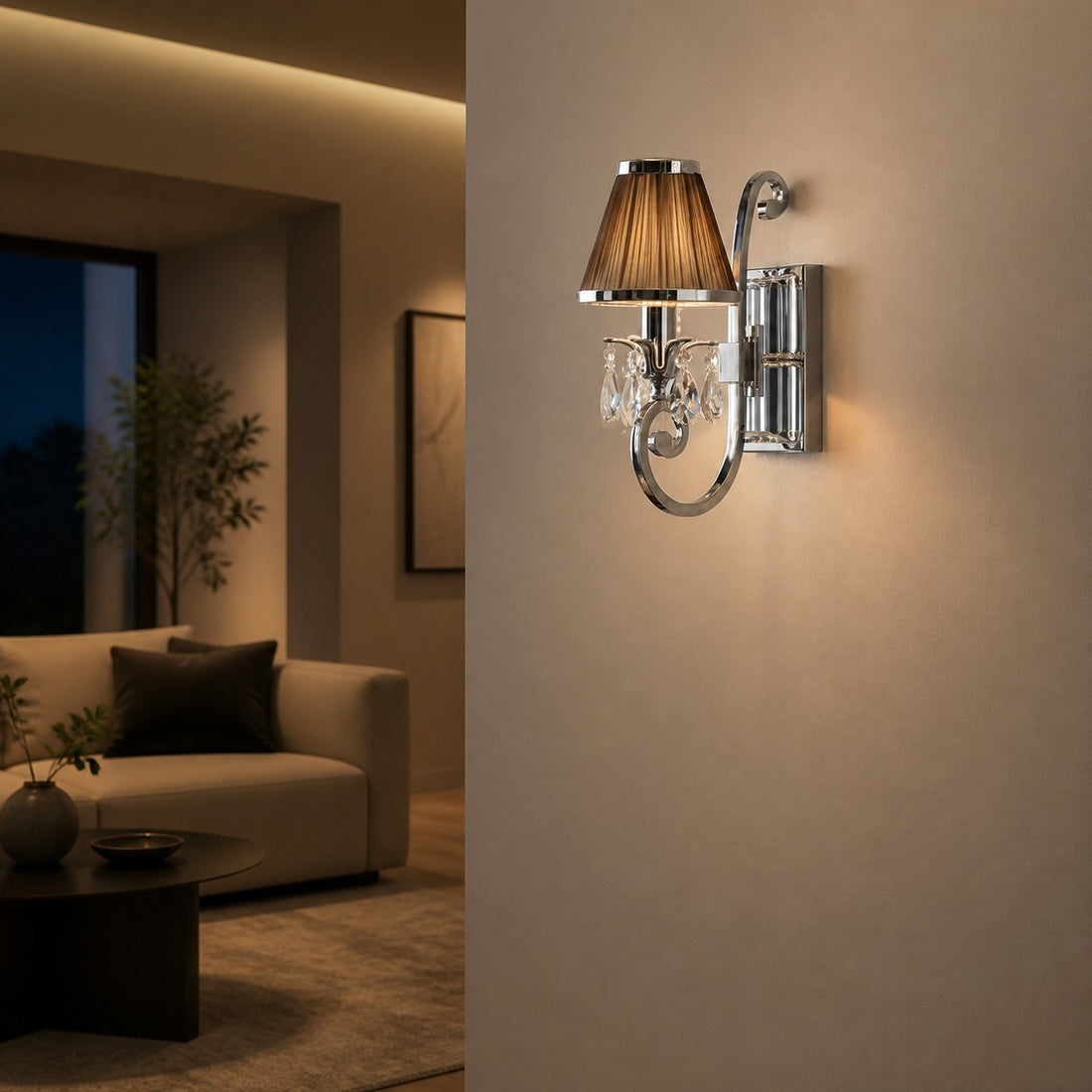 Talonis Luxury Crystal Wall Sconce – Chrome Finish Frame for Bedrooms and Home Décor