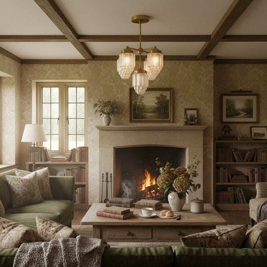 Tierlux Glass Chandelier – Vintage Brass Globe Lighting Fixture