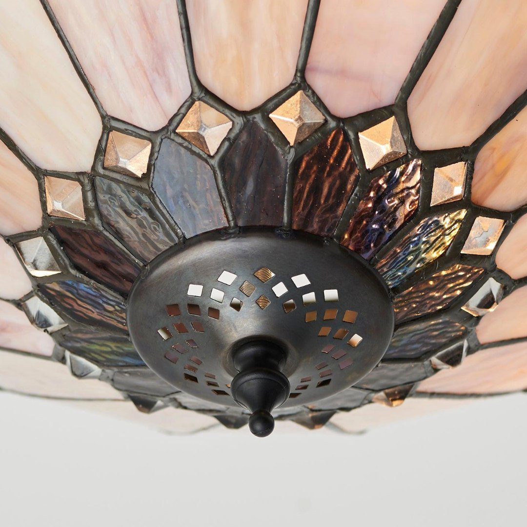 TF Brooklyn Tiffany Semi-flush Ceiling Light - Geometric Glass Shade for Hallways or Living Rooms