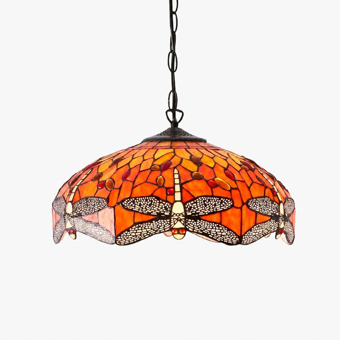 TF Dragonfly Tiffany Pendant Light – Art Nouveau Stained Glass Pendant for Living