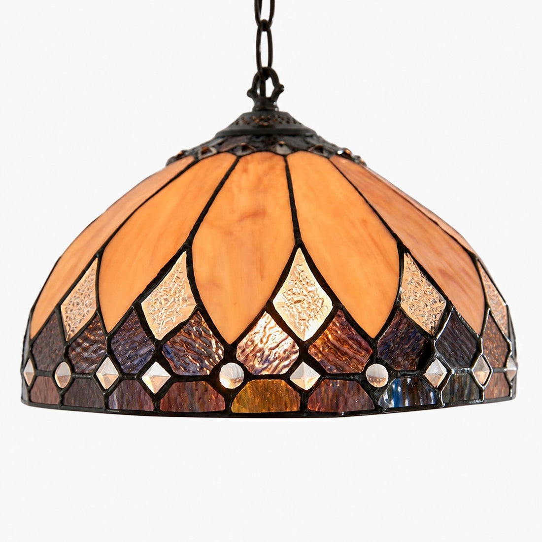 TF Brooklyn Pendant Light – Pendant Light with Geometric Stained Glass Art Deco Style for Dining Rooms